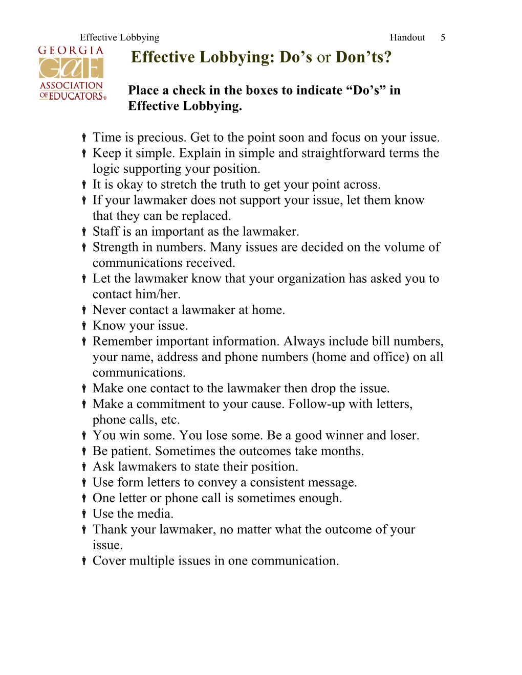 Ten Golden Rules of Lobbying