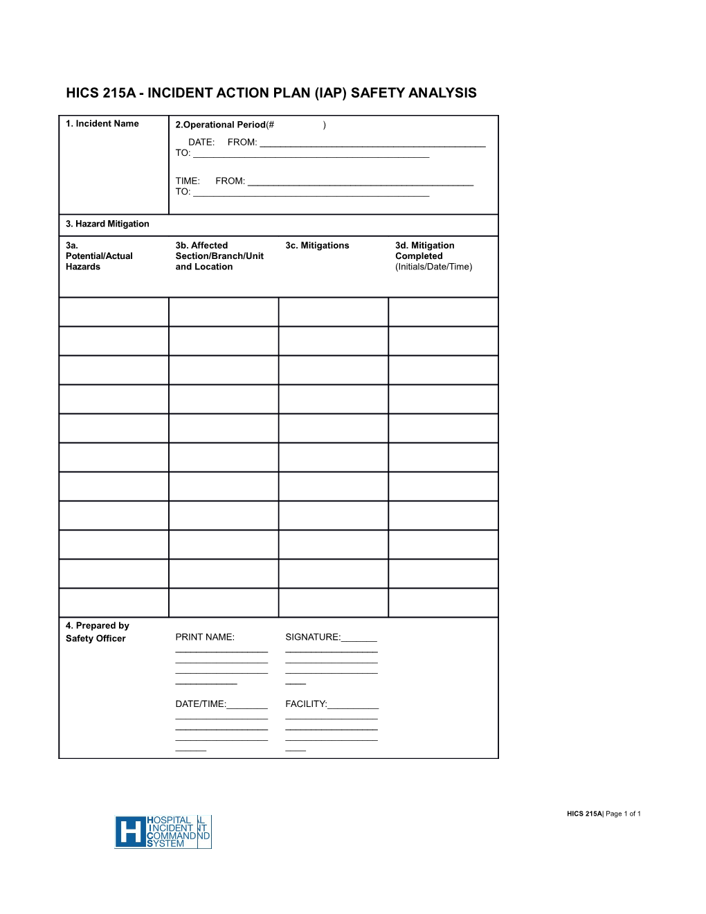 Hics 215A - Incident Action Plan (Iap) Safety Analysis