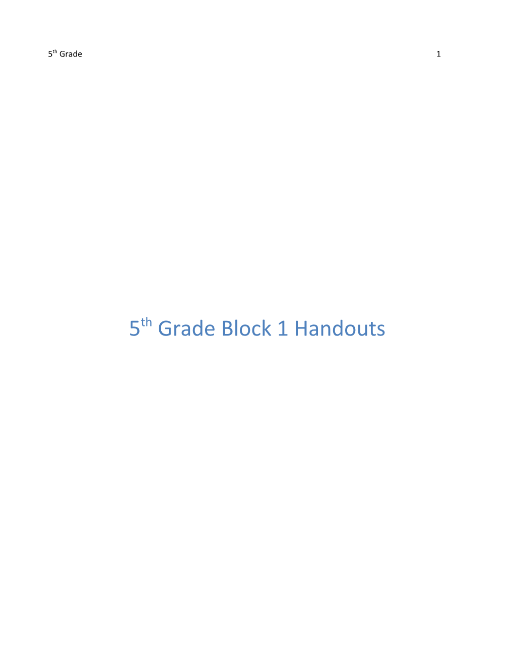 5Th Grade Block 1 Handouts