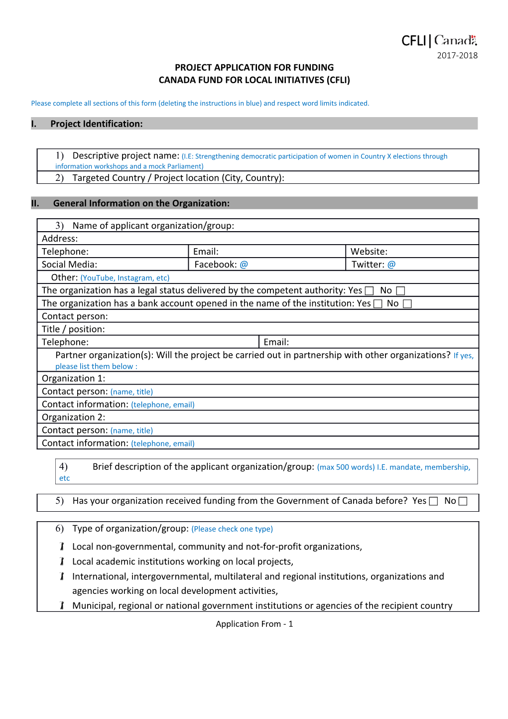 Project Application for Funding