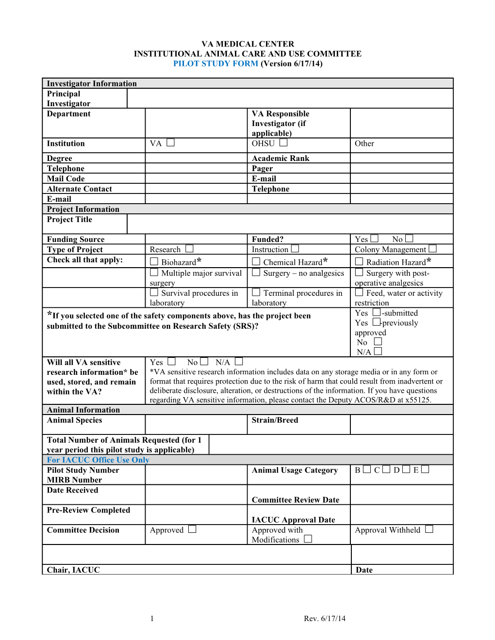 ACORP Pilot Study Form (Portland VA Medical Center)