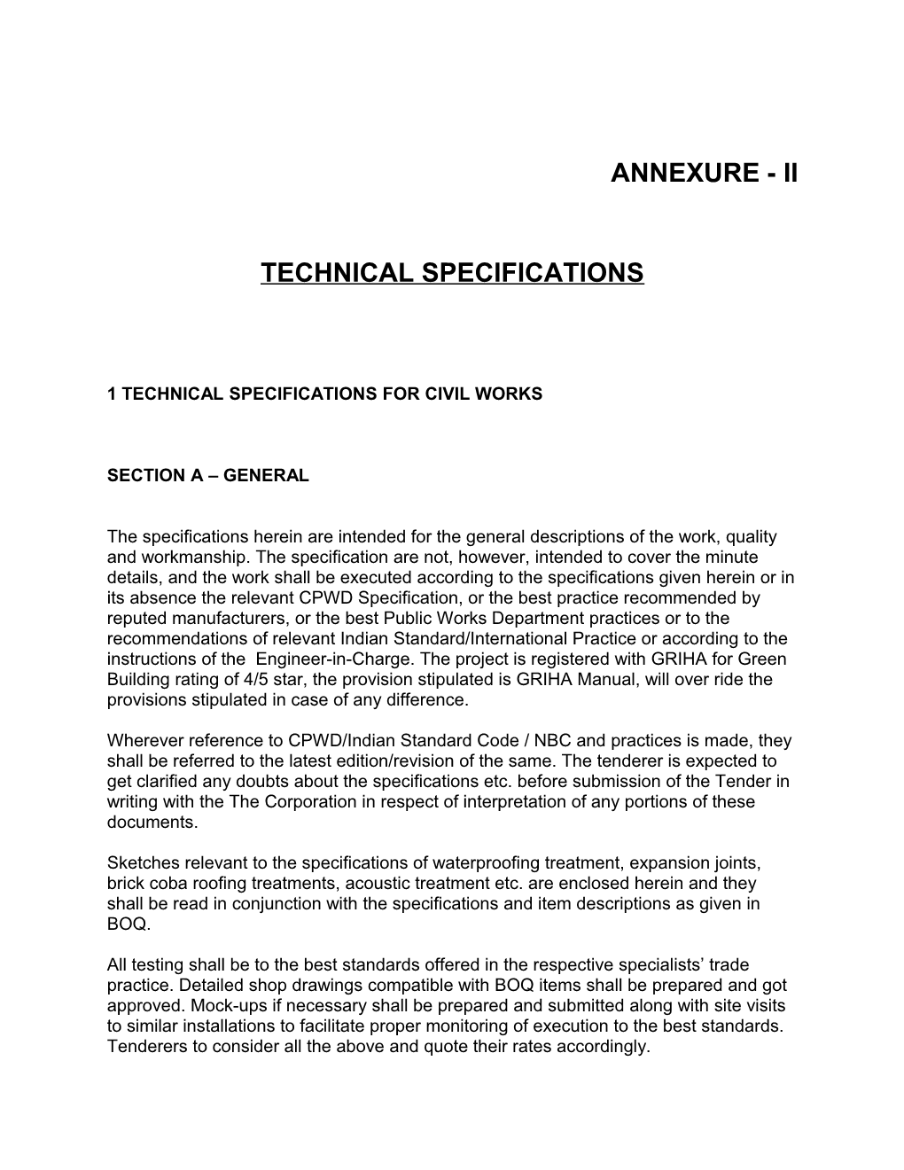 1 Technical Specifications for Civil Works