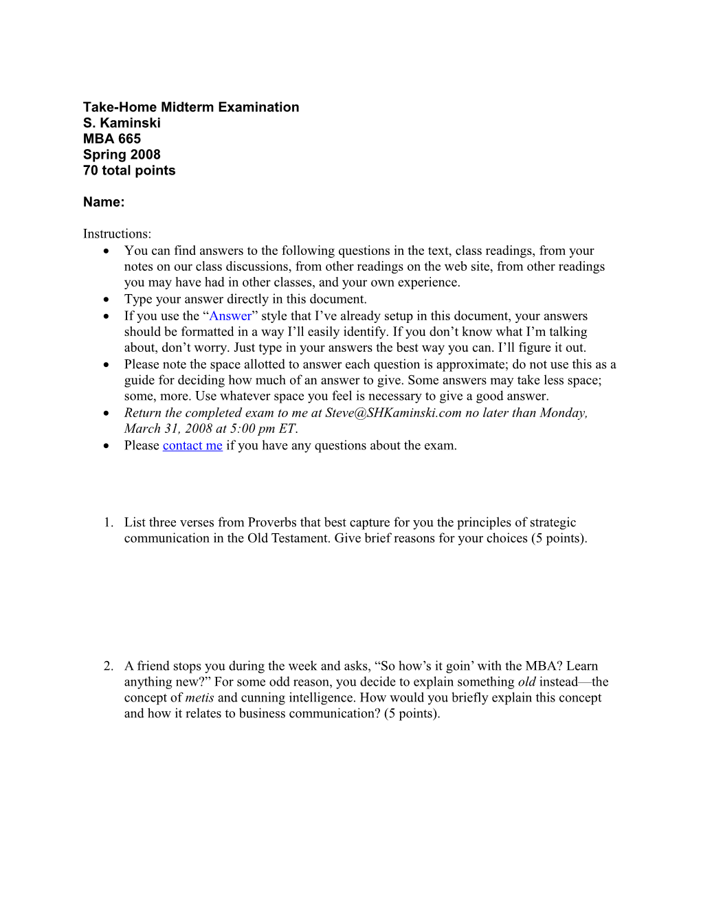 MBA 665 Midterm Exam Spring 2008Page 1 of 5