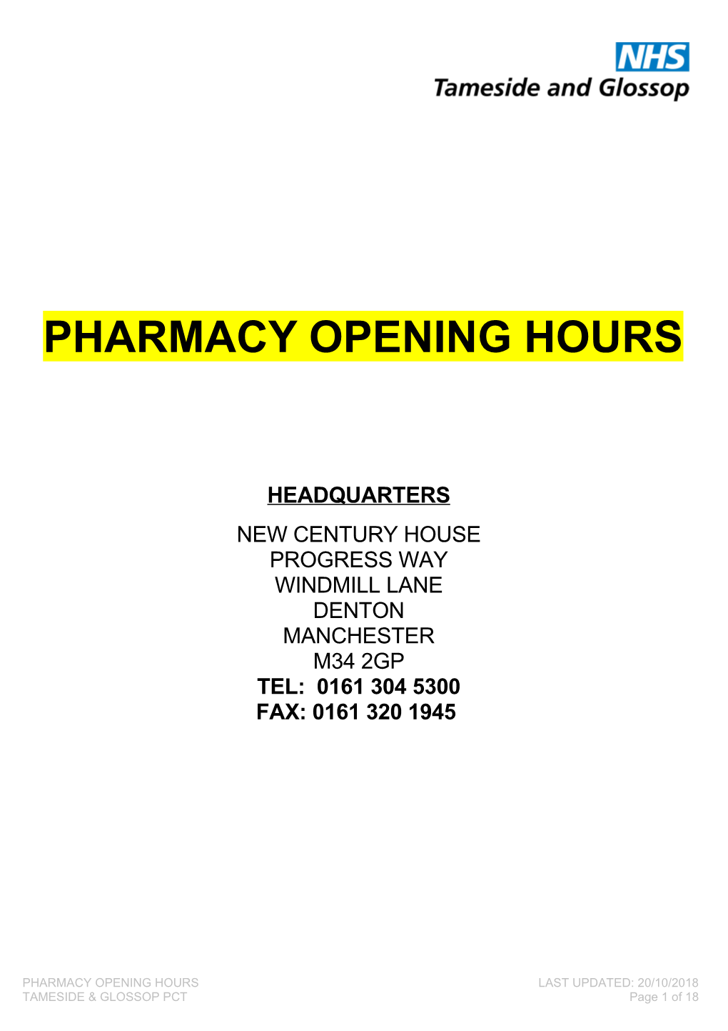 Pharmacy Opening Hours