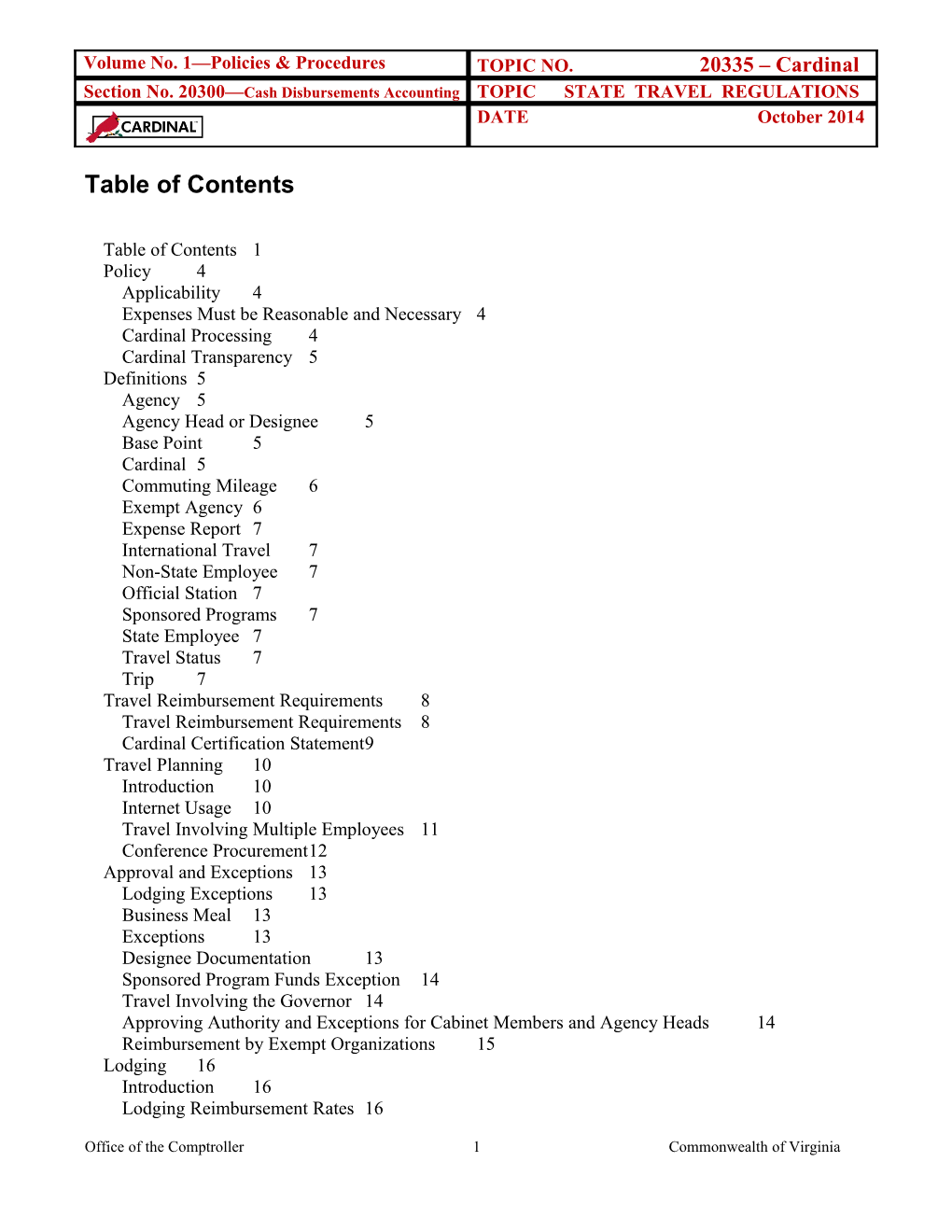 CAPP Manual - 20335 - Cash Disbursements Accounting, State Travel Regulations