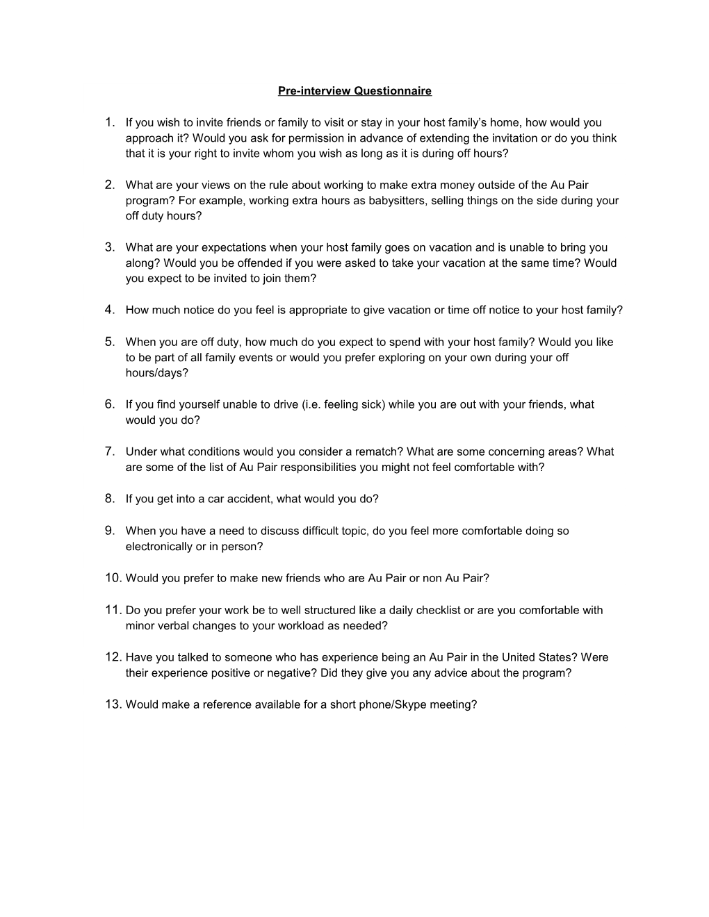 Pre-Interview Questionnaire