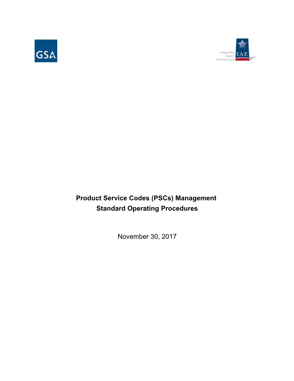 Product Service Codes (PSC) Management Standard Operating Procedurenovember 30, 2017