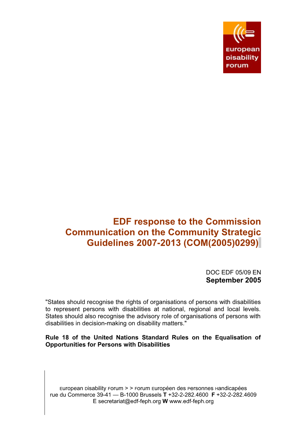 EDF Response to the Commission Communication on the Community Strategic Guidelines 2007-2013