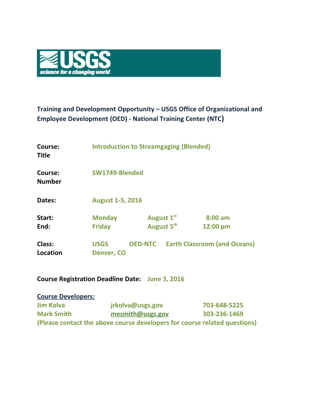 Course:Introduction to Streamgaging(Blended)