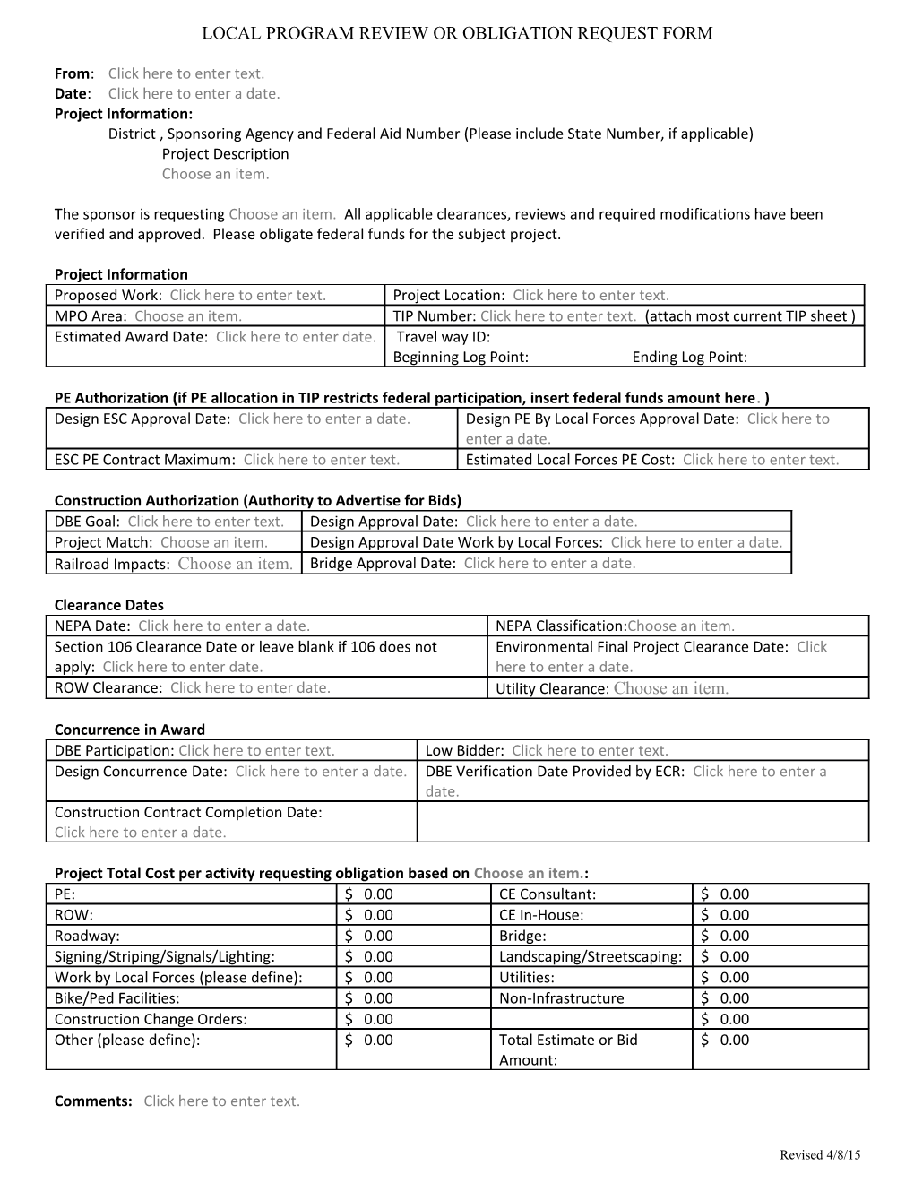 Local Program Review Or Obligation Request Form