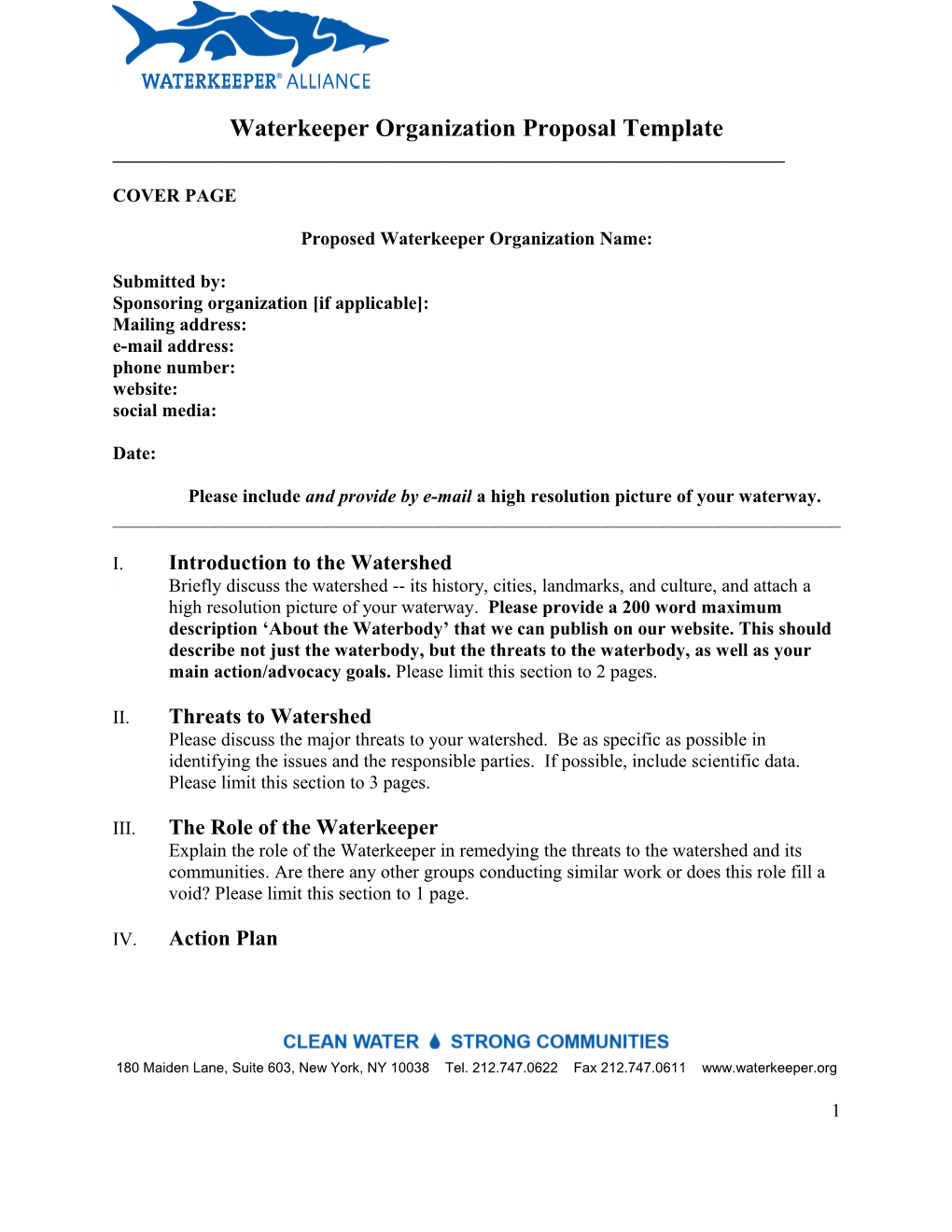 Waterkeeper Organization Proposal Template