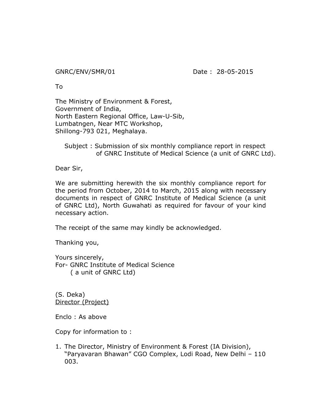 Compliance Report of Environmental Clearance