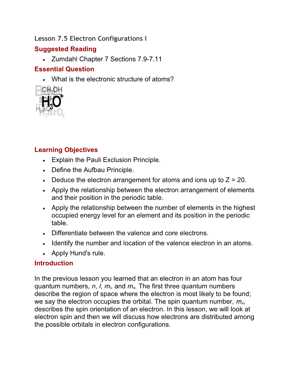 Lesson 7.5 Electron Configurations I