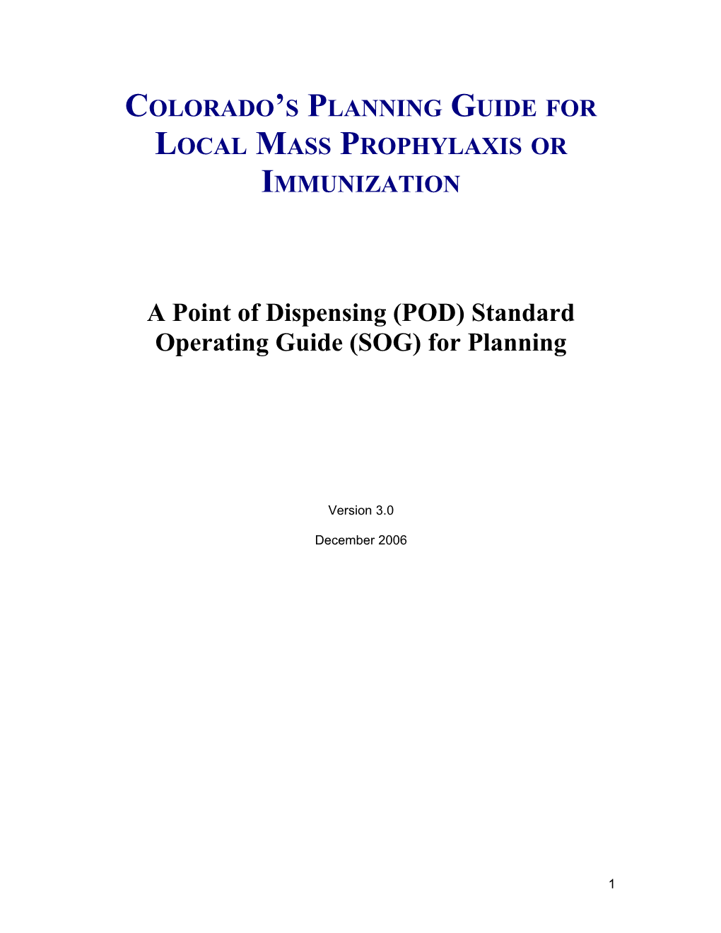 POD/Mass Clinic Template for Standard Operating Guidelines