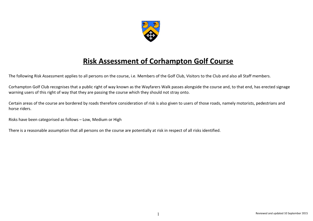 Risk Assessment of Corhampton Golf Course