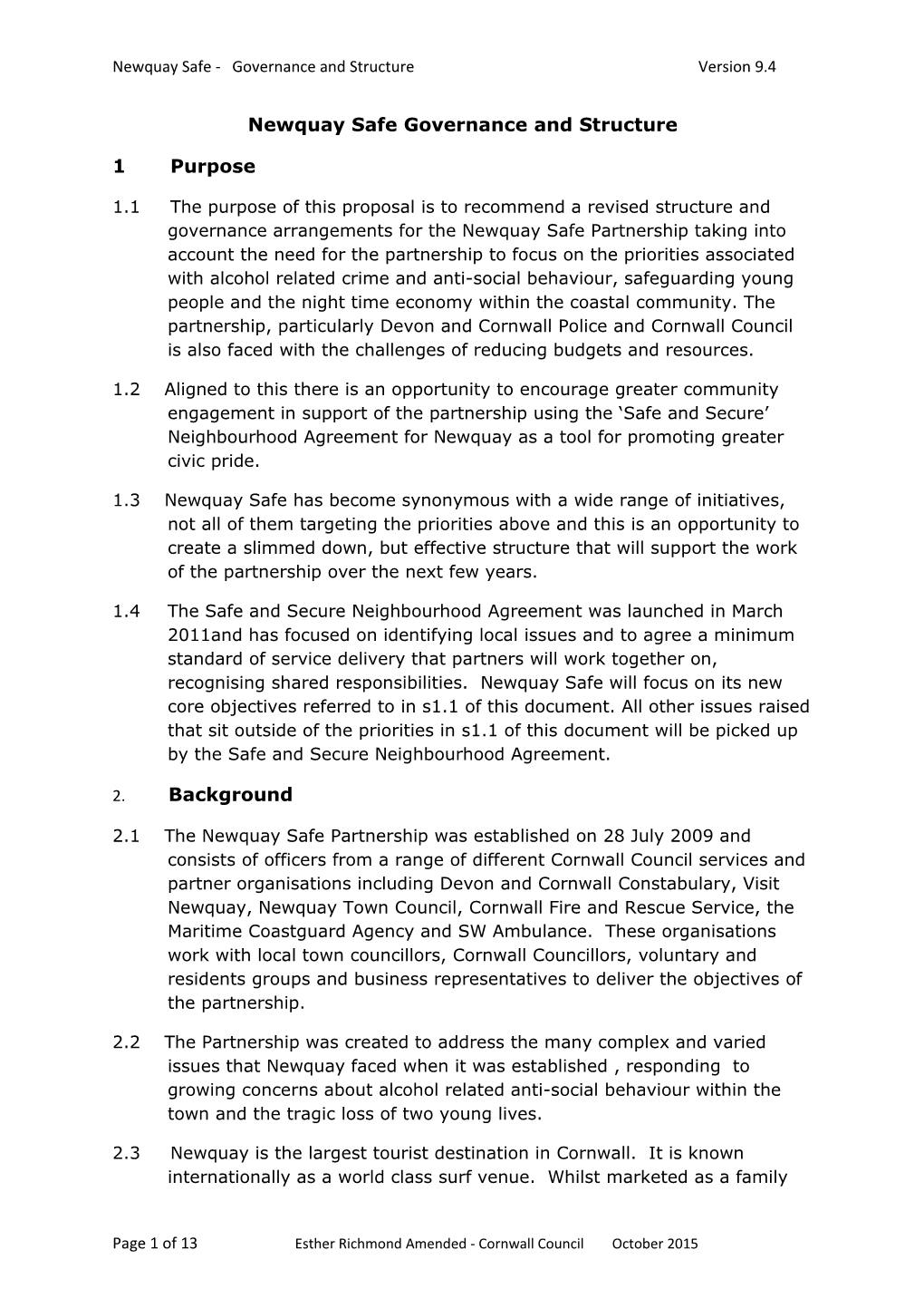 Newquay Safe - Governance and Structure Version 9.4