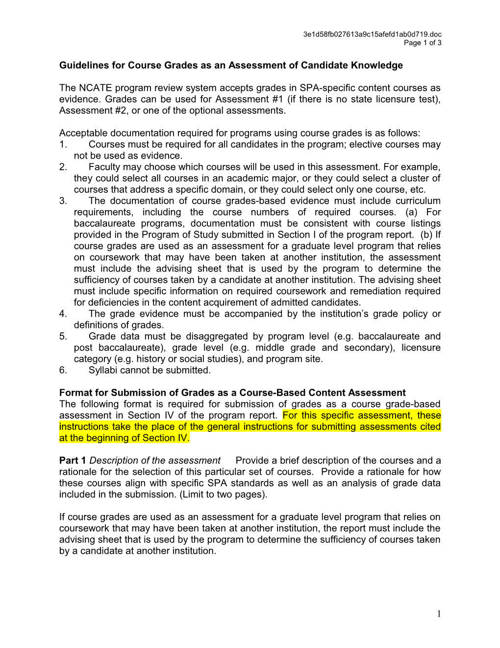 Guidelines for Using and Documenting Course Grades