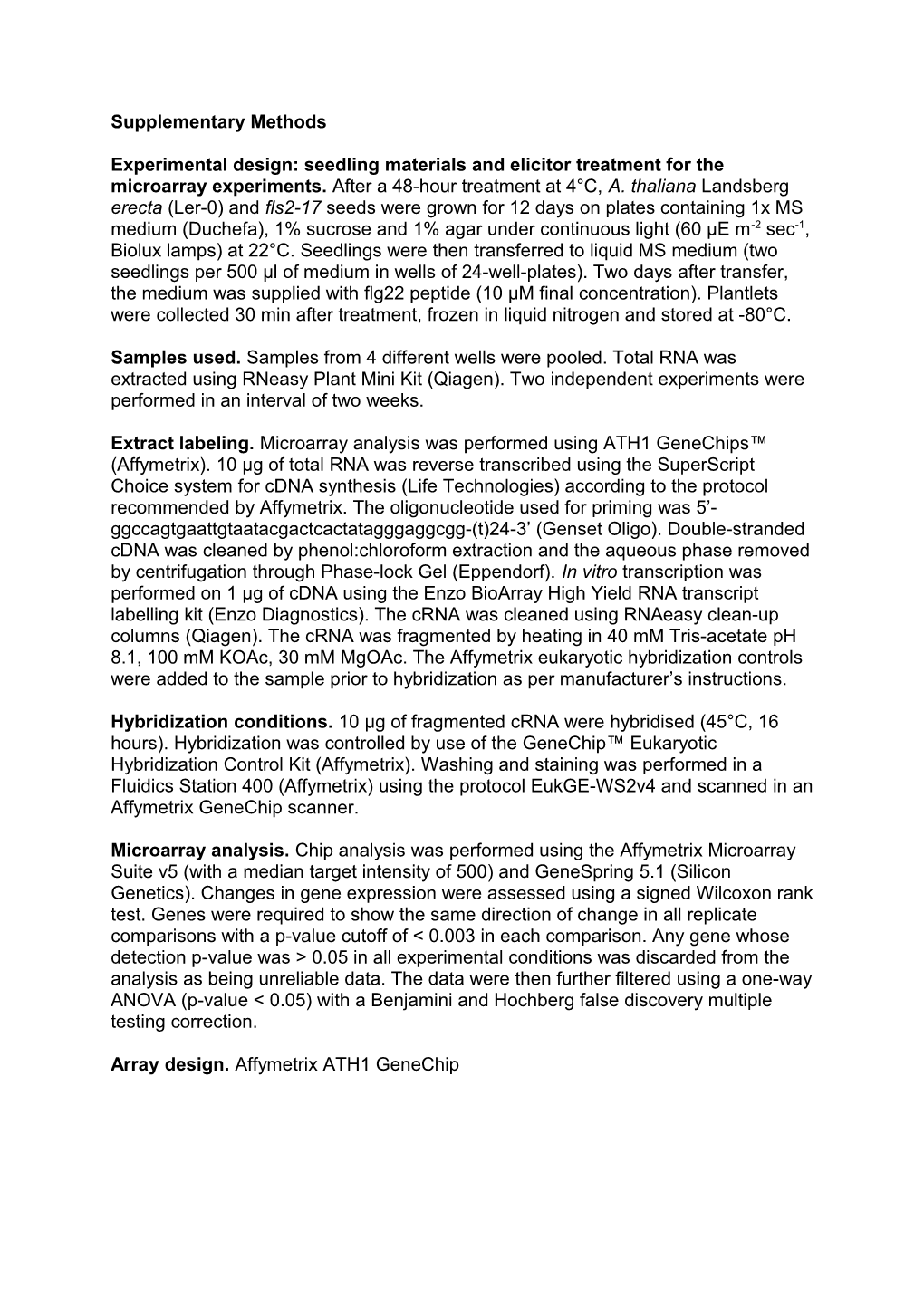 Seedling Materials and Elicitor Treatment for the Microarray Experiments