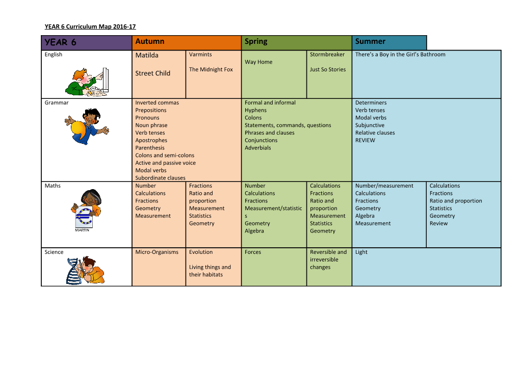 YEAR 6 Curriculum Map 2016-17