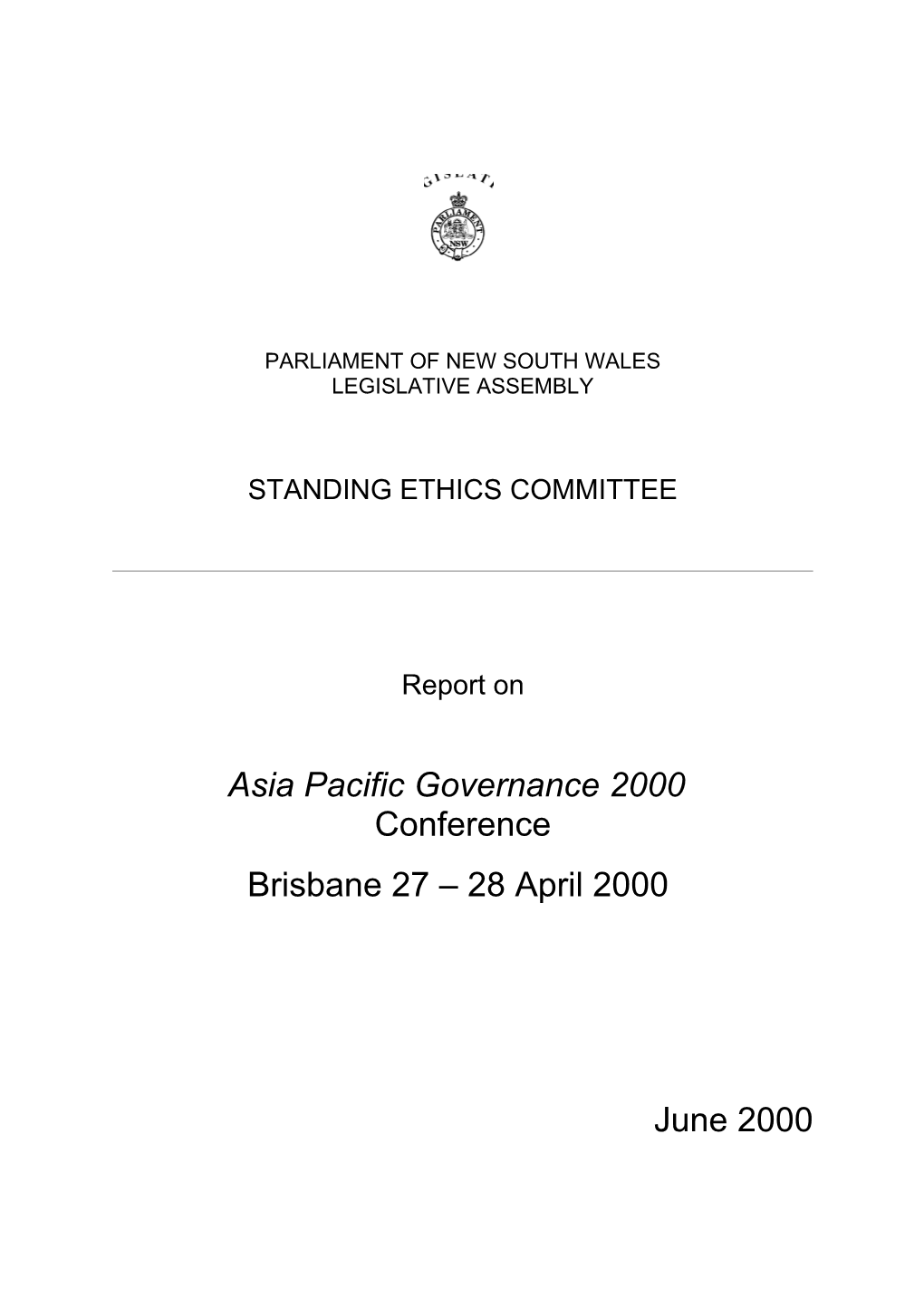 Report on Asia Pacific Governance 2000 Conference