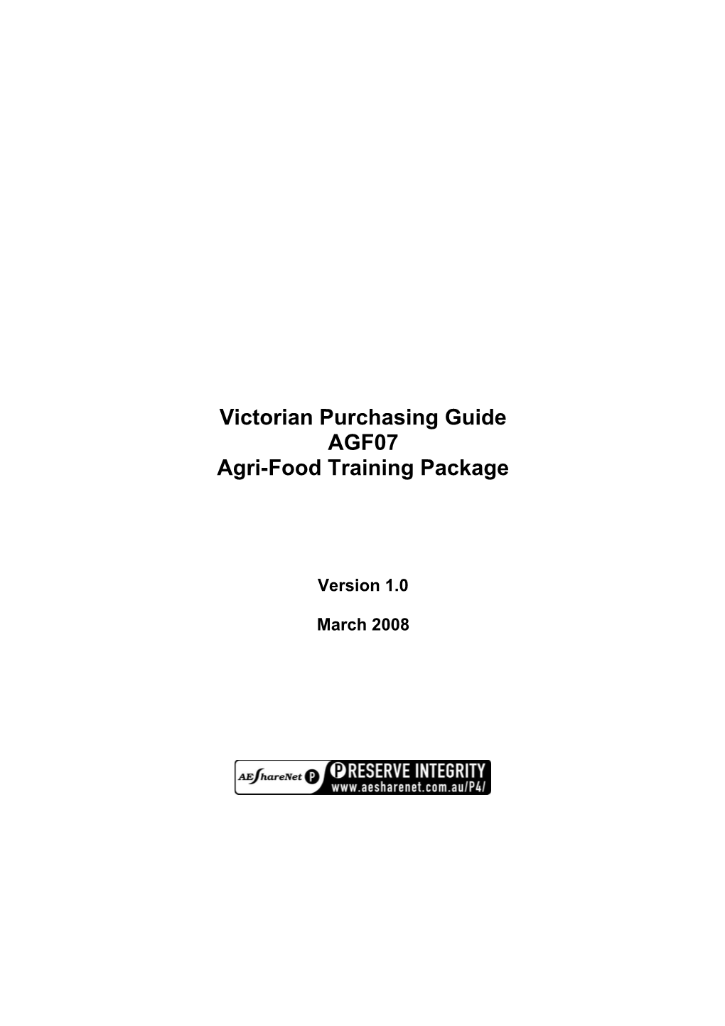 Victorian Purchasing Guide for AGF07 Agri-Food Version 1