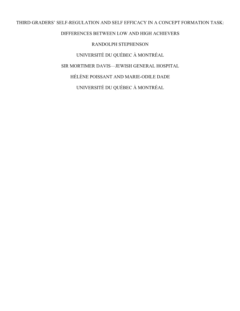 Self-Regulation on a Concept-Formation Task Among High and Low Third Grade School Achiever