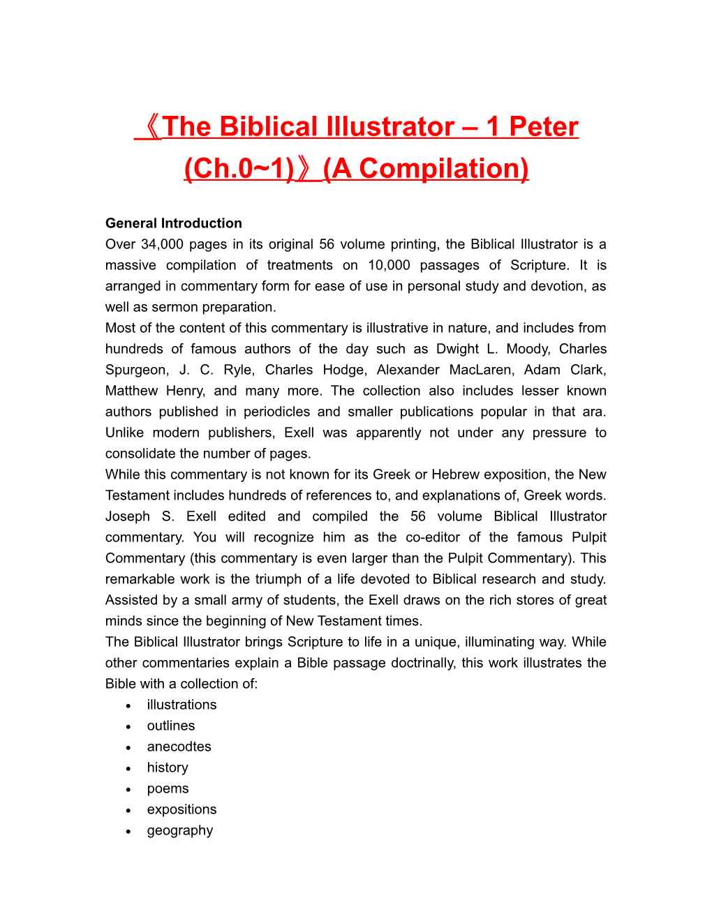 The Biblical Illustrator 1 Peter (Ch.0 1) (A Compilation)