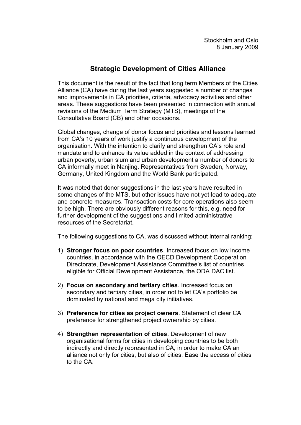 Strategic Development of Cities Alliance