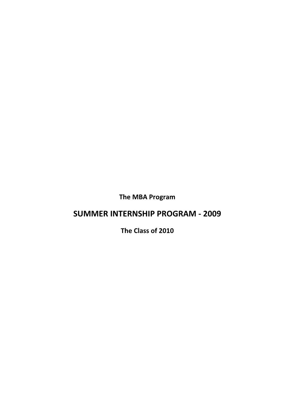 Summer Internship Program - 2009
