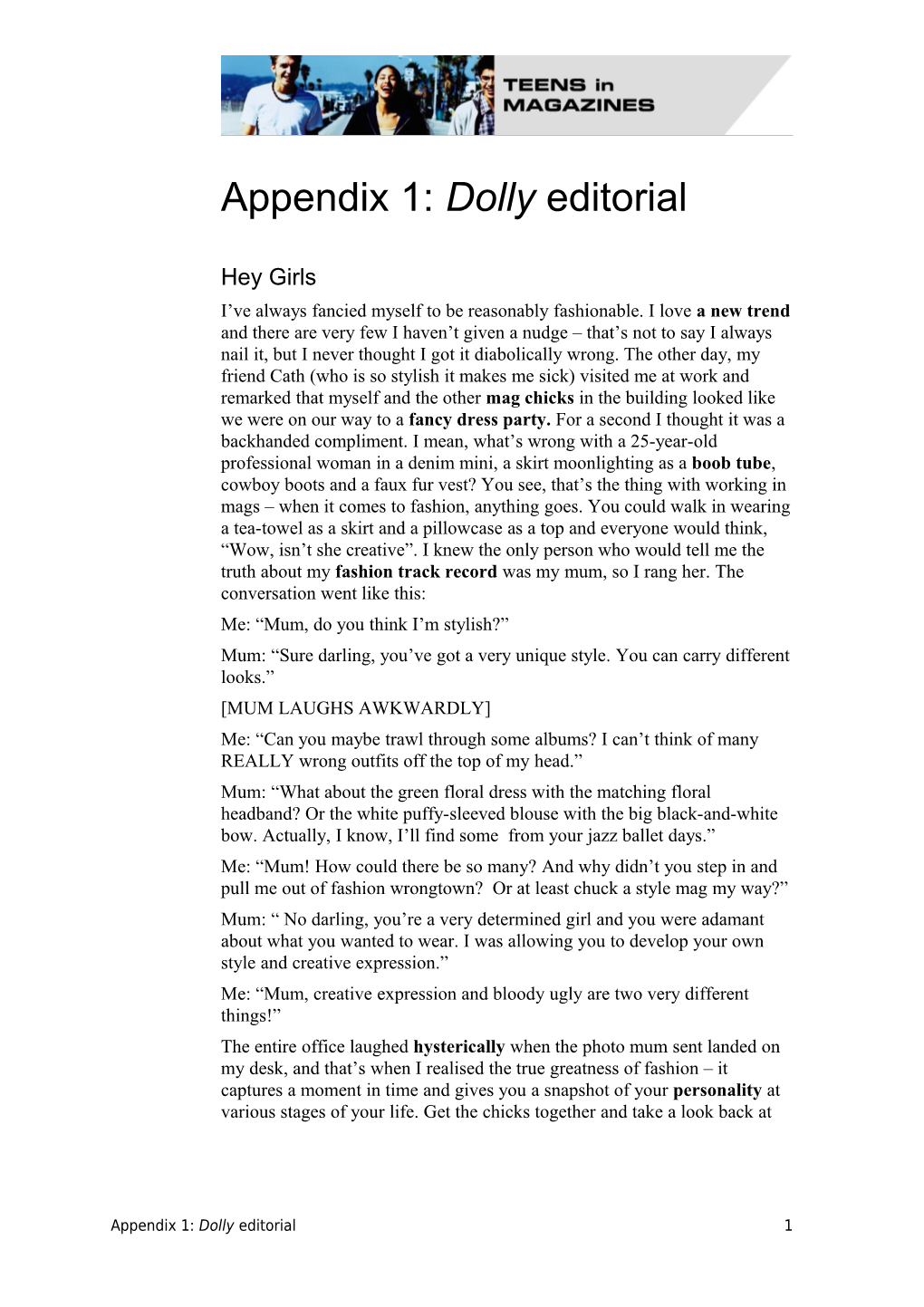 Appendix 1: Dolly Editorial
