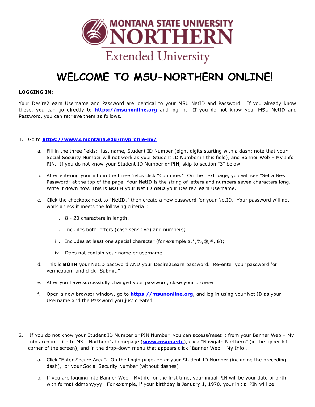Welcome to Msu-Northern Online