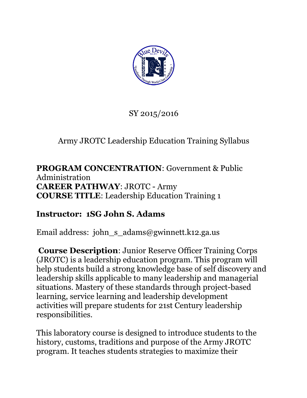 Army JROTC Leadership Education Training Syllabus