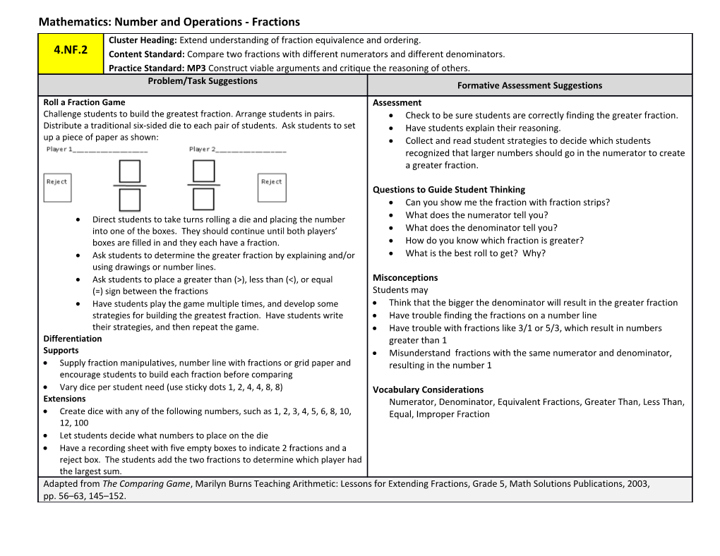 Mathematics: Number and Operations - Fractions