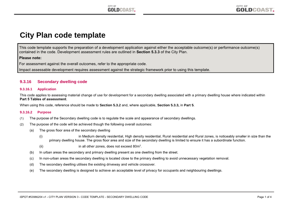 Secondary Dwelling Code