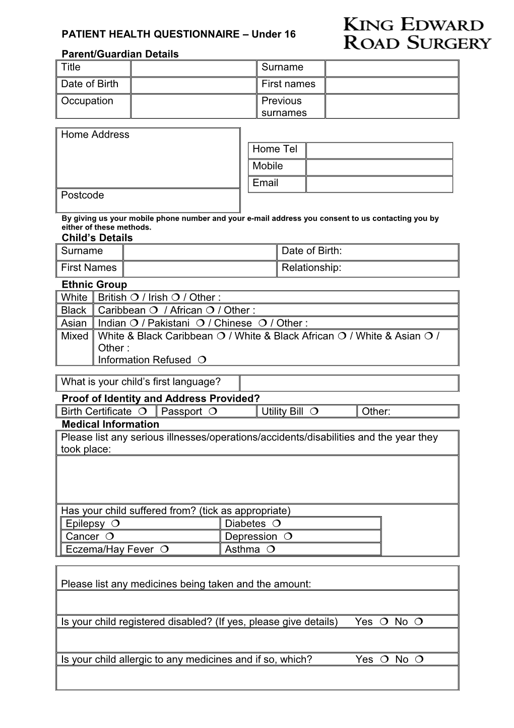 New Patient Health Questionnaire for Adults