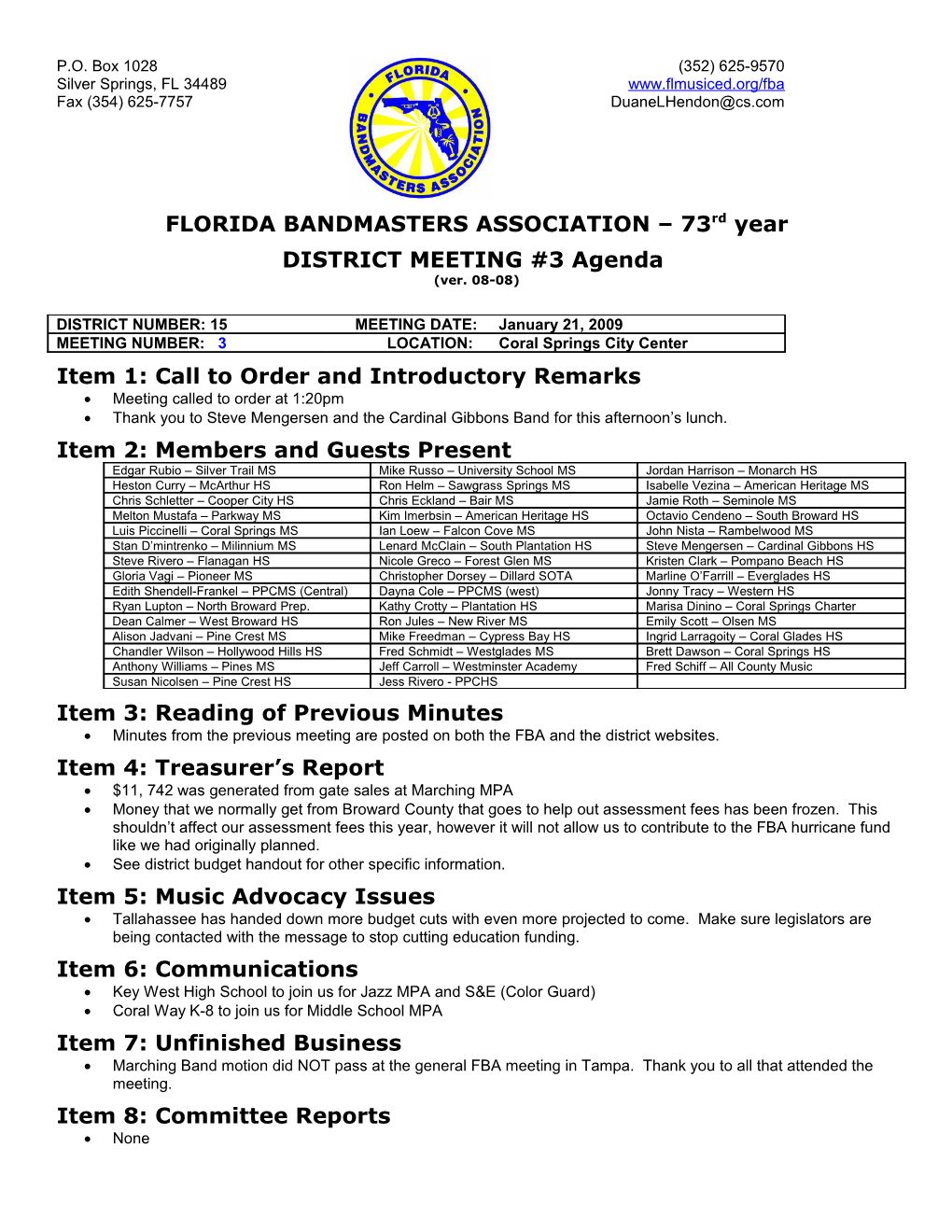 FLORIDA BANDMASTERS ASSOCIATION 73Rdyear