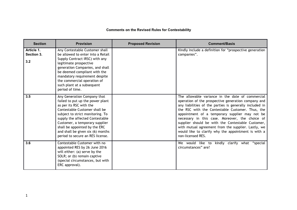 Comments on the Revised Rules for Contestability