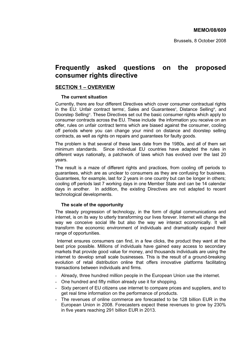 Frequently Asked Questions on the Proposed Consumer Rights Directive