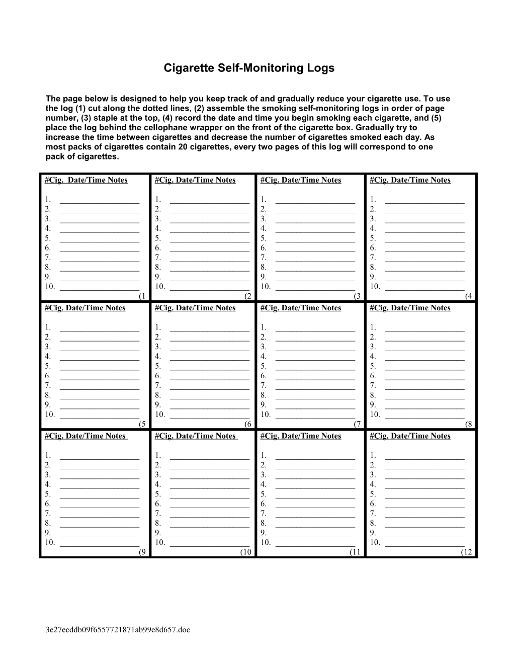 The Page Below Is Designed to Help You Keep Track of and Gradually Reduce Your Cigarette Use