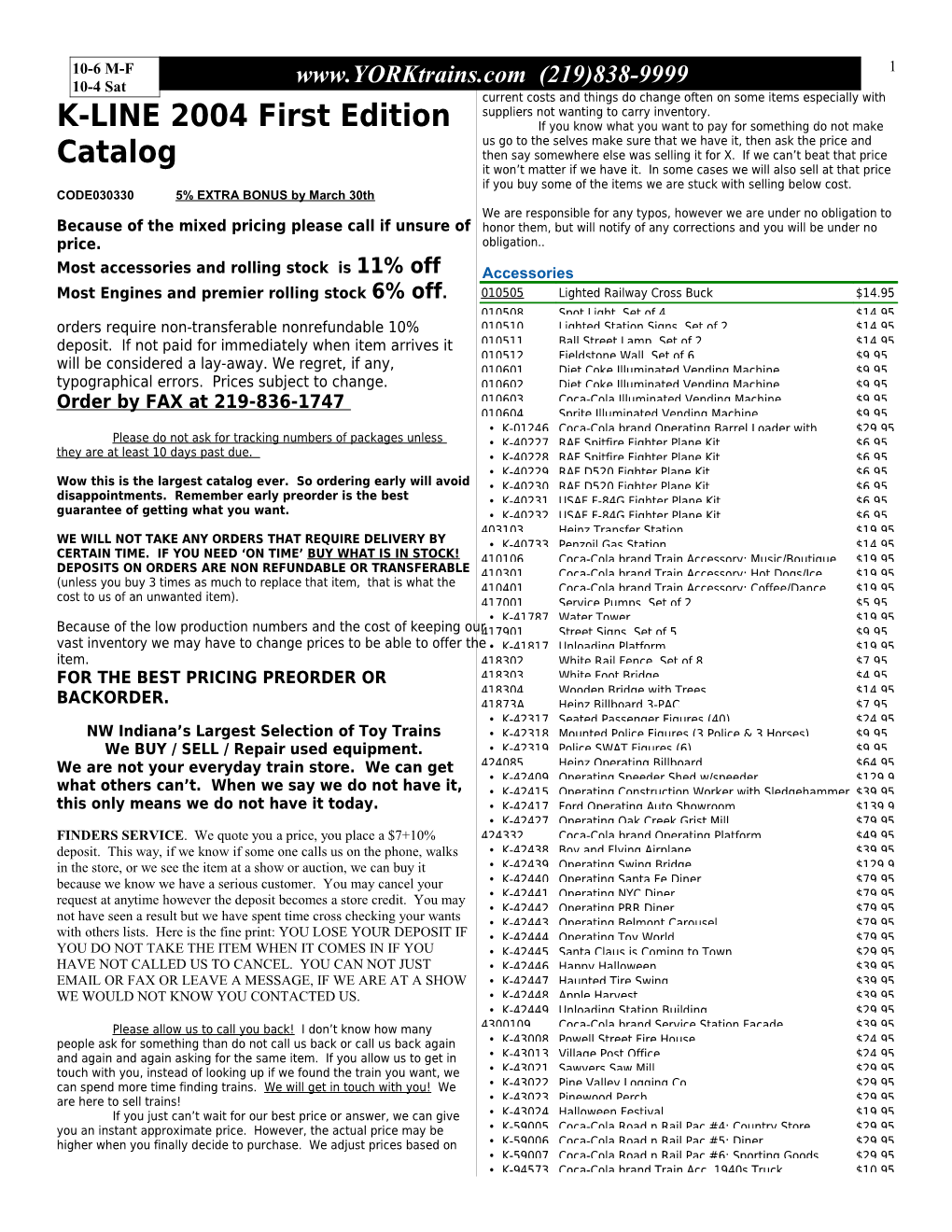 K-LINE 2003 First Edition Catalog Preview