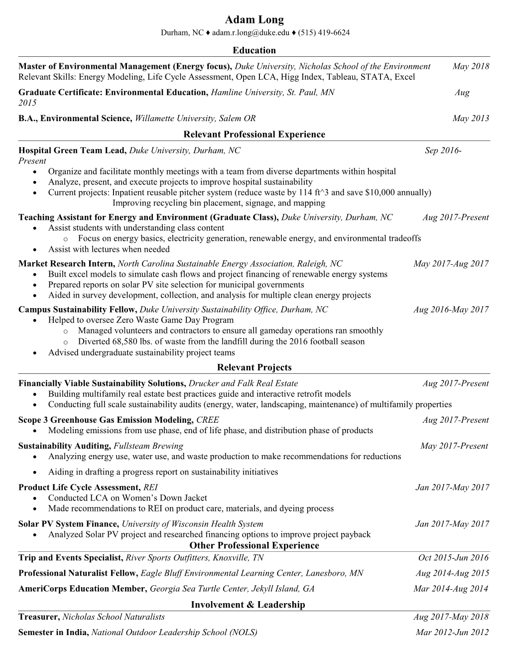 Relevant Skills: Energy Modeling, Life Cycle Assessment, Open LCA, Higg Index, Tableau