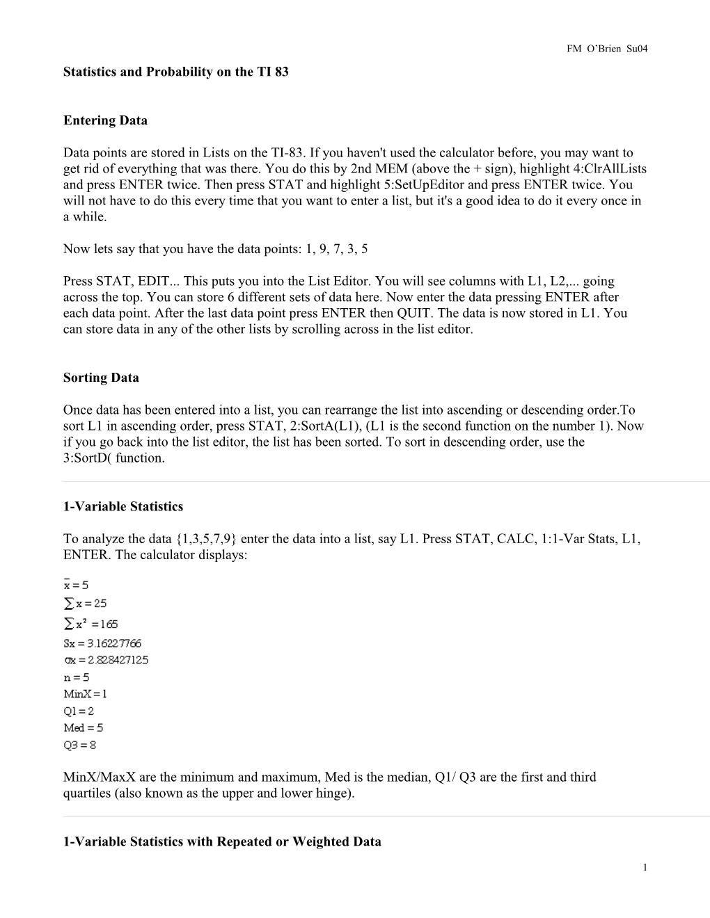 Statistics and Probability on the TI 83