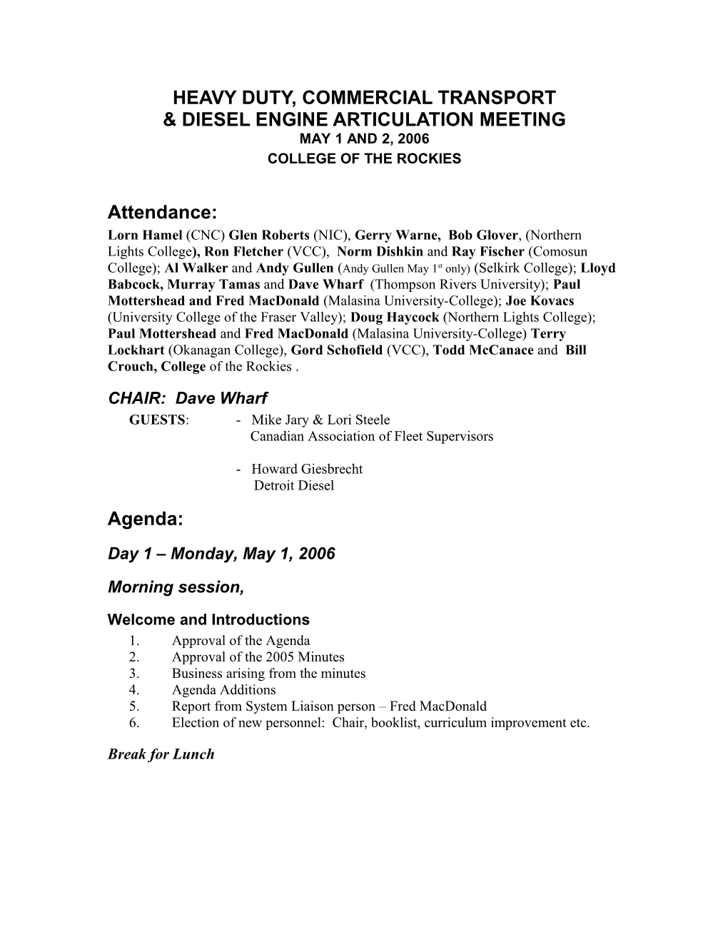 Heavy Duty, Commercial Transport & Diesel Engine Articulation Meeting