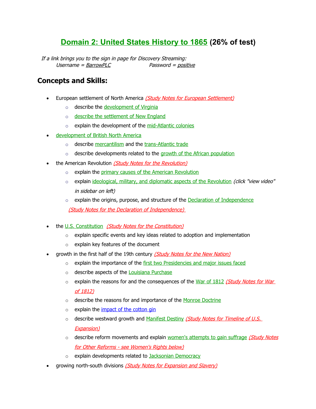 Domain 2: United States History to 1865 (26% of Test)