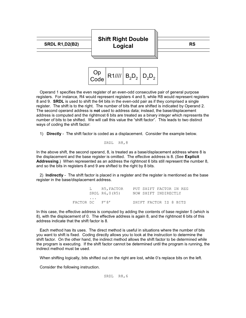 Shift Right Double Logical