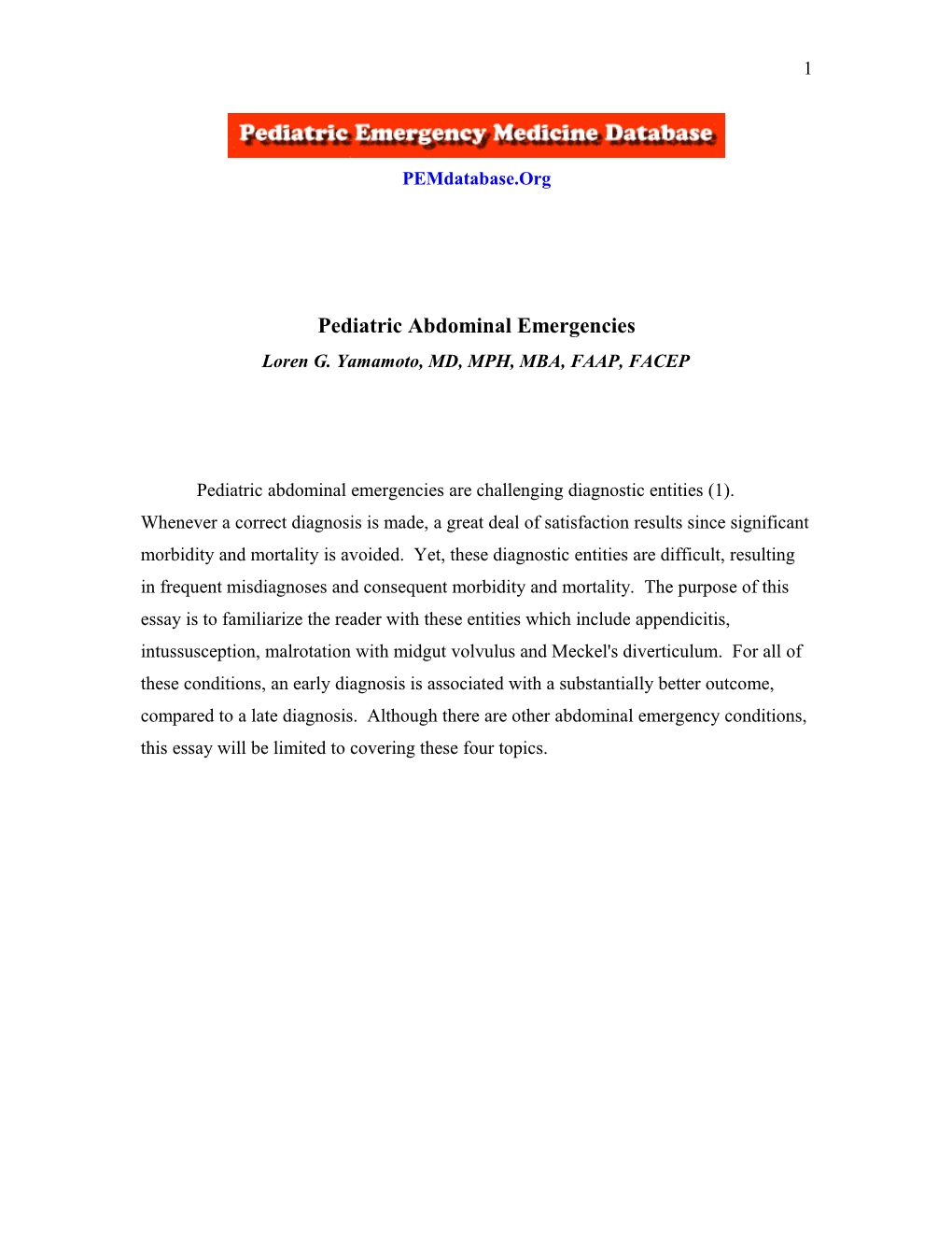 Pediatric Abdominal Emergencies