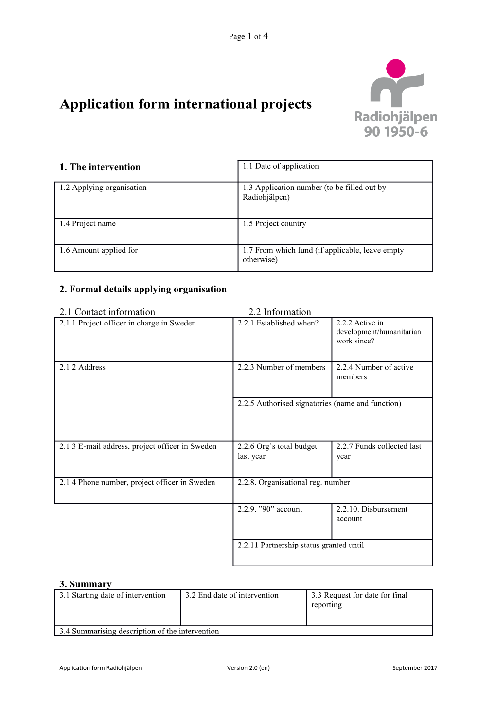 Application Form International Projects