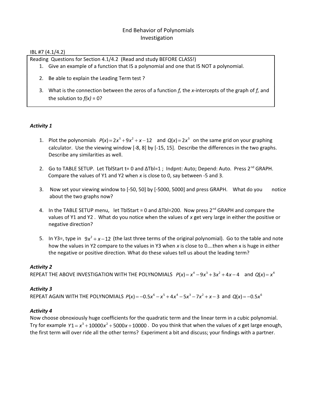 End Behavior of Polynomials