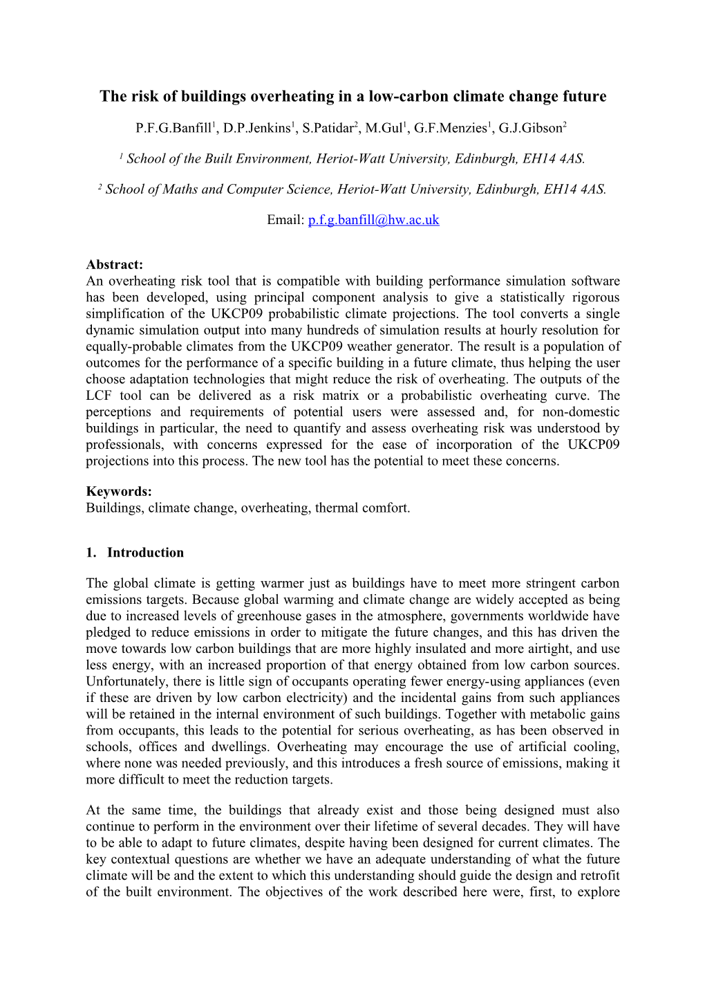 The Risk of Buildings Overheating in a Low-Carbon Climate Change Future