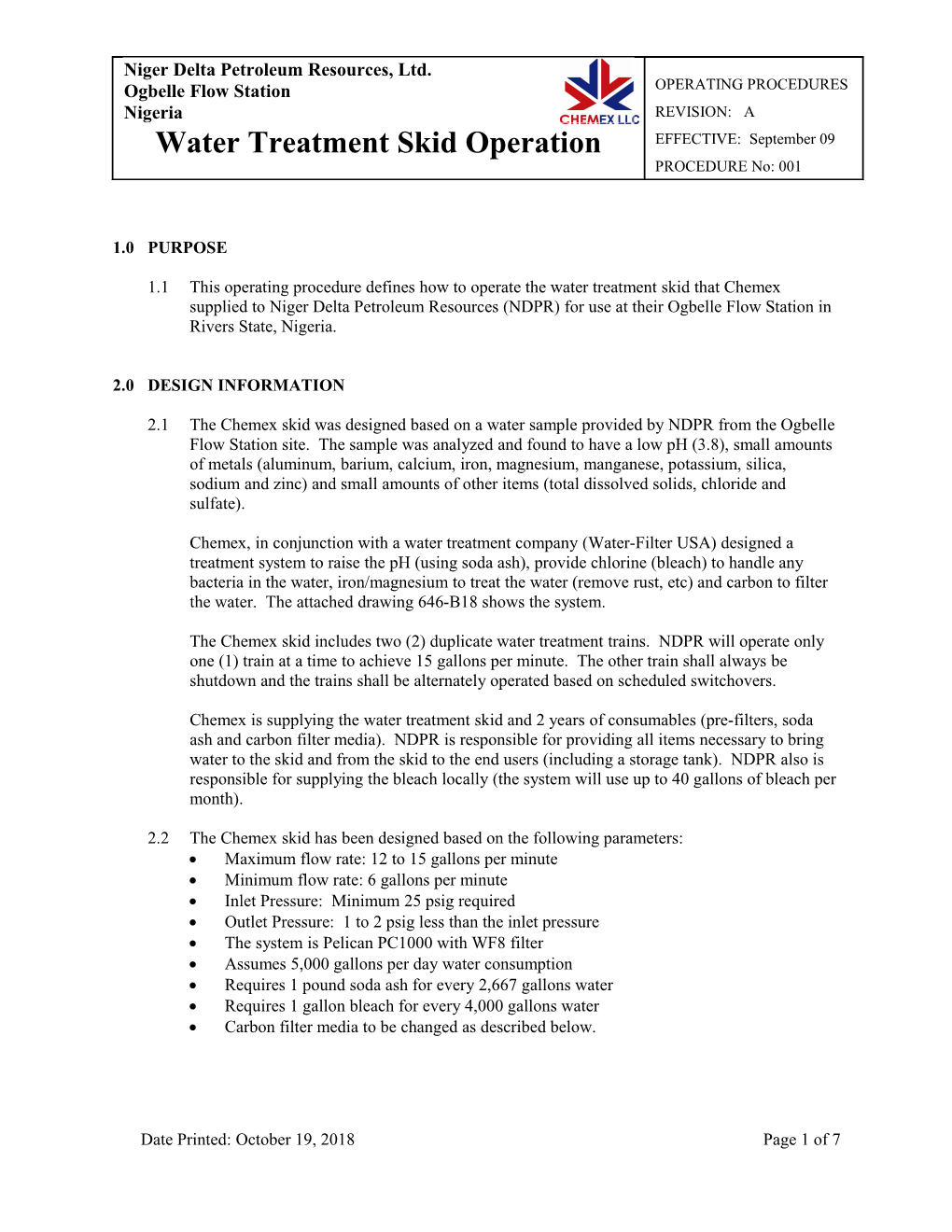 Water Treatment Skid Operation